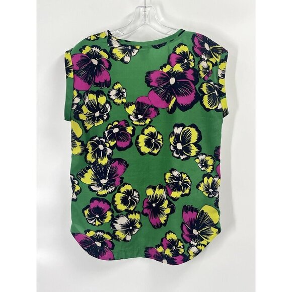J Crew Green Floral Short Sleeve Blouse Top Sz 6 Tropical Resort Vacation - Picture 5 of 5